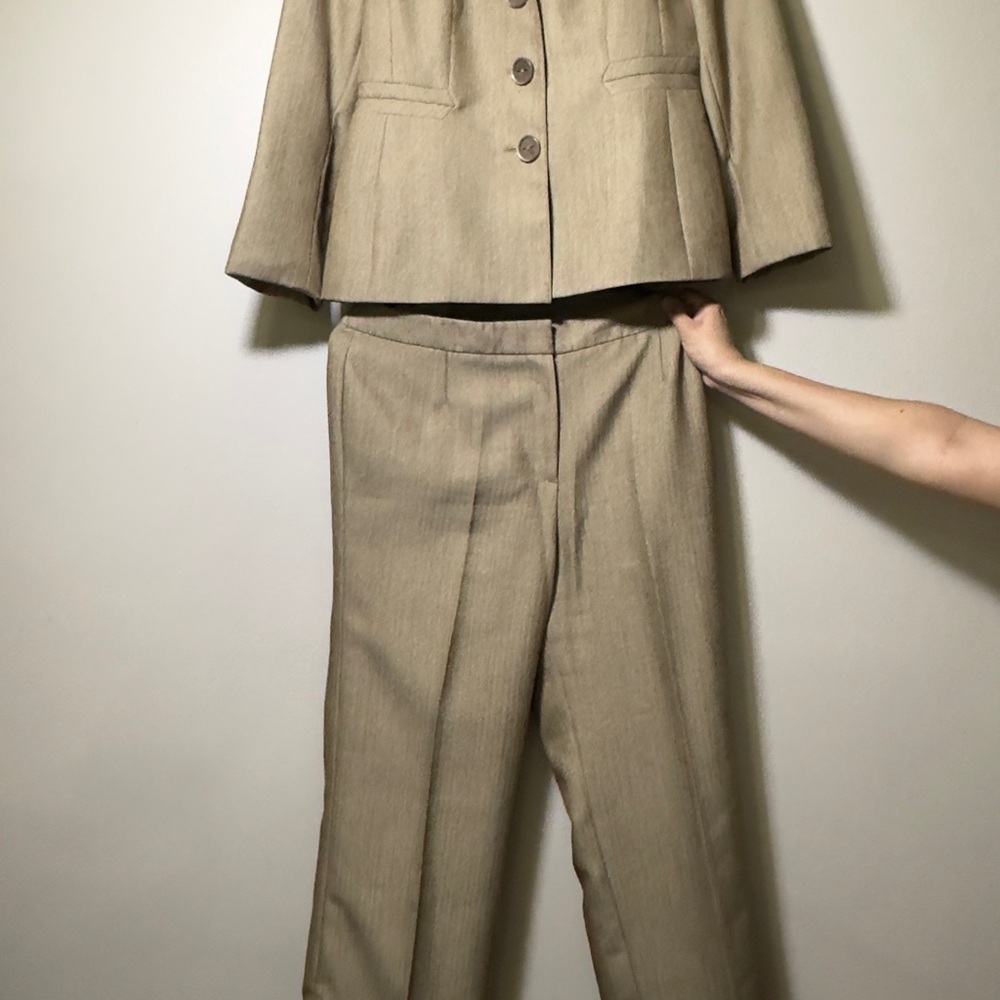Evan Picone Tan Pantsuit High-Waisted Wide-Leg